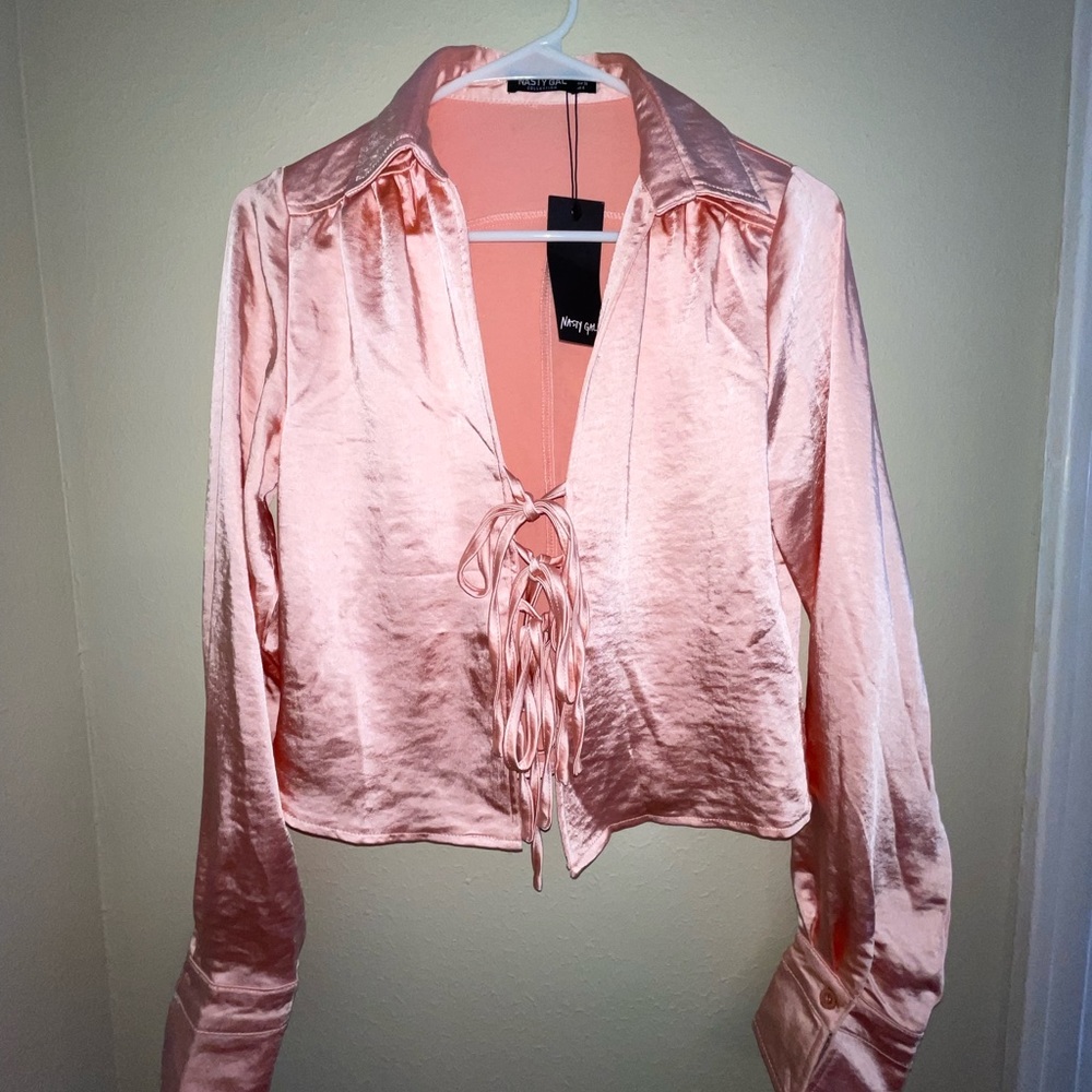 Nasty Gal Tie Front Satin Top